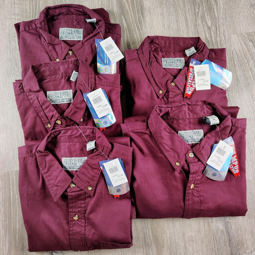 Campus‎ Specialties Maroon Button Down Shirts Lot of 5 NEW L/XL ****DEFECTS*****